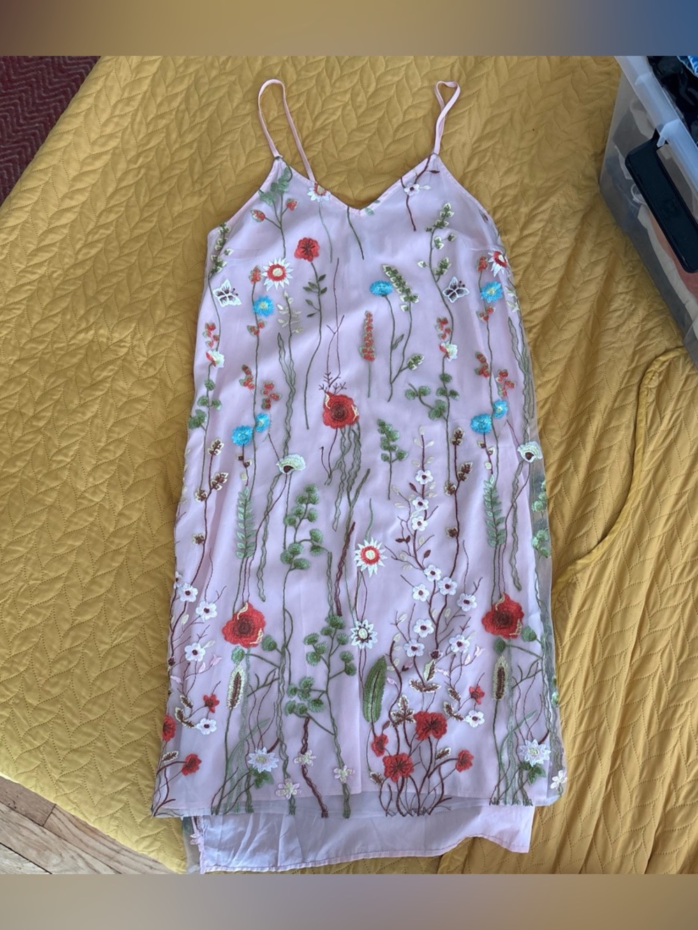 Floral Embroidered Pink Slip Dress